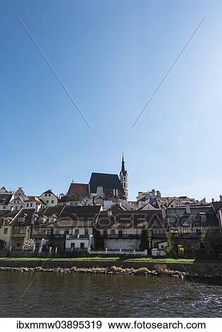 Stock Photo - "Church of St. Vitus, Vltava River, Cesky Krumlov, South Bohemia, Czech Republic, Europe". Fotosearch