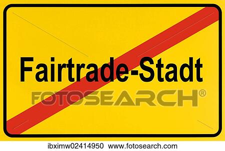Stock Image - "City limit sign, leaving Fairtrade-Stadt, German for a town with fairtrade". Fotosearch