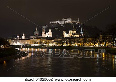 "Cityscape, night view from the Salzach with Hohensalzburg Fortress and Cathedral, Salzburg, Austria, Europe" View Large Photo Image Stock Image - "Cityscape, night view from the Salzach with Hohensalzburg Fortress and Cathedral, Salzburg, Austria, Europe". Fotosearch