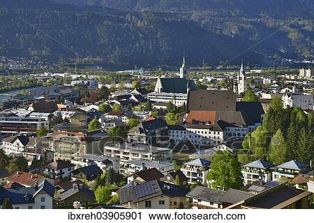 Stock Image - "Cityscape of Schwaz in springtime, Schwaz, Tyrol, Austria, Europe". Fotosearch