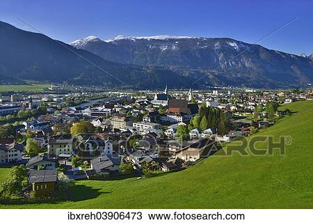 Stock Image - "Cityscape of Schwaz in springtime, Schwaz, Tyrol, Austria, Europe". Fotosearch