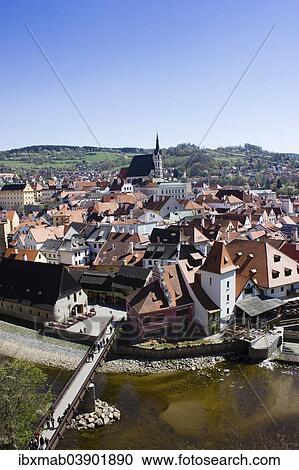 "Cityscape with St. Vitus Church from the castle tower, Vltava River in the foreground, Cesky Krumlov, Jihocesky kraj, South Bohemia, Czech Republic, Europe" View Large Photo Image Stock Image - "Cityscape with St. Vitus Church from the castle tower, Vltava River in the foreground, Cesky Krumlov, Jihocesky kraj, South Bohemia, Czech Republic, Europe". Fotosearch