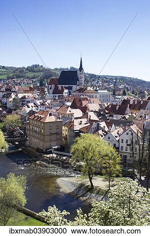 "Cityscape with St. Vitus Church from the castle tower, Vltava River in the foreground, Cesky Krumlov, Jihocesky kraj, South Bohemia, Czech Republic, Europe" View Large Photo Image Stock Image - "Cityscape with St. Vitus Church from the castle tower, Vltava River in the foreground, Cesky Krumlov, Jihocesky kraj, South Bohemia, Czech Republic, Europe". Fotosearch