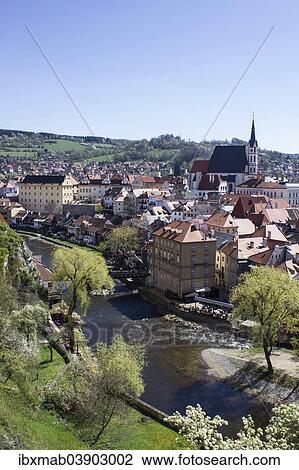 "Cityscape with St. Vitus Church from the castle tower, Vltava River in the foreground, Cesky Krumlov, Jihocesky kraj, South Bohemia, Czech Republic, Europe" View Large Photo Image Stock Image - "Cityscape with St. Vitus Church from the castle tower, Vltava River in the foreground, Cesky Krumlov, Jihocesky kraj, South Bohemia, Czech Republic, Europe". Fotosearch