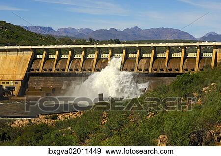"Clanwilliam Dam on the Olifants River with open flood gates, Clanwilliam, Western Cape, South Africa, Africa" View Large Photo Image Stock Photo - "Clanwilliam Dam on the Olifants River with open flood gates, Clanwilliam, Western Cape, South Africa, Africa". Fotosearch