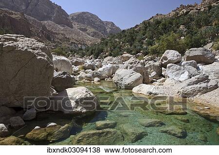 Stock Photo - "Clear water in the Wadi Shab mountain ravine, Hadjar-Gebirge, Hadschar-Gebirge, Tiwi, Oman, Asia". Fotosearch