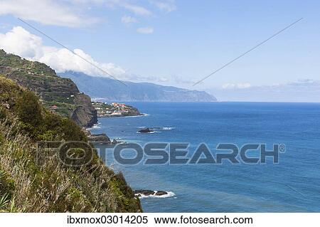 Stock Photography - "Cliffs at Arco de Sao Jorge, Ribeira Funda, Arco de Sao Jorge, Ilha da Madeira, Portugal, Europe". Fotosearch