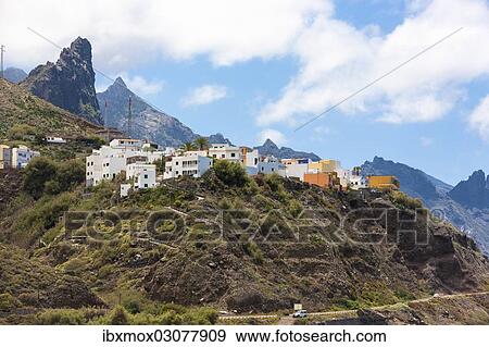 Stock Photo - "Cliffs in the Anaga Mountains with the Playa de Roque de las Bodegas beach, Almaciga, Almaciga, Tenerife, Canary Islands, Spain, Europe". Fotosearch