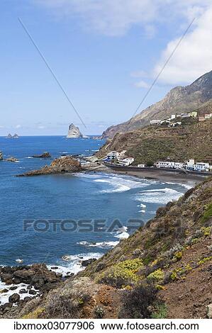 "Cliffs in the Anaga Mountains with the Playa de Roque de las Bodegas beach at the village of Taganana, Almaciga, Almaciga, Tenerife, Canary Islands, Spain, Europe" View Large Photo Image Stock Photograph - "Cliffs in the Anaga Mountains with the Playa de Roque de las Bodegas beach at the village of Taganana, Almaciga, Almaciga, Tenerife, Canary Islands, Spain, Europe". Fotosearch