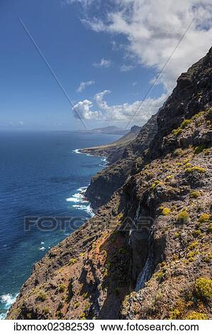 Stock Photo - "Cliffs near Casas de Tirma de San Nicolas, Artenara region, Gran Canaria, Canary Islands, Spain, Europe, PublicGround, Europe". Fotosearch