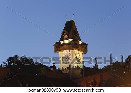 Stock Photo - "Clock tower on Schlossberg, castle hill, Graz, Styria, Austria, Europe". Fotosearch
