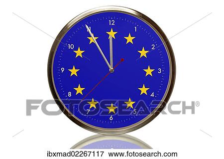 "Clock with the European flag, 5 minutes to twelve, eleventh hour, symbolic image for the euro crisis" View Large Photo Image Stock Photo - "Clock with the European flag, 5 minutes to twelve, eleventh hour, symbolic image for the euro crisis". Fotosearch