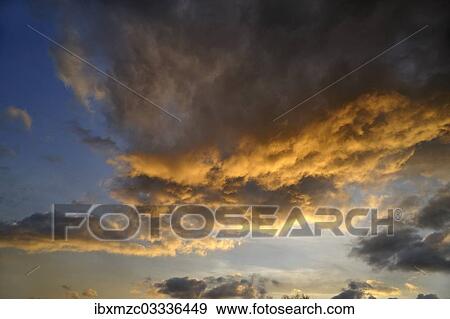Stock Photo - "Clouds in an evening sky, Mecklenburg-Western Pomerania, Germany, Europe". Fotosearch