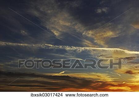 Picture - "Cloudy mood at sunset, Upper Swabia, Baden-Wurttemberg, Germany, Europe". Fotosearch
