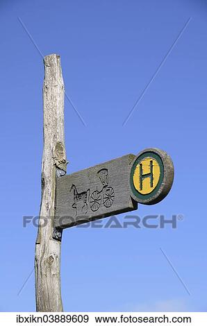 Stock Photo - "Coach stop, carriage stop or bus stop sign, Falshoft, Schleswig-Holstein, Germany, Europe". Fotosearch