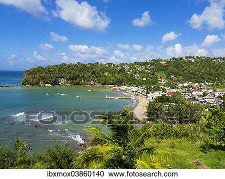 Stock Image - "Coastline at Anse-la-Raye, Windward Islands, Lesser Antilles, Saint Lucia, North America". Fotosearch