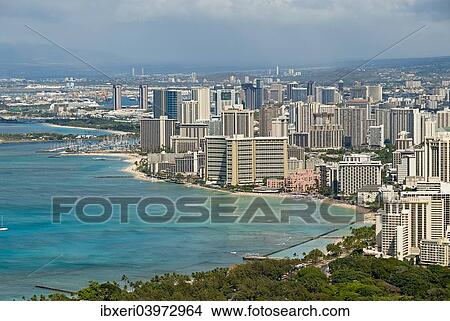 Picture - "Coastline of Honolulu, O'ahu, Hawaii, United States, North America". Fotosearch