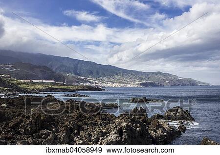 Stock Photo - "Coastline, Playa de Los Cancajos with views of Santa Cruz de la Palma, Los Cancajos, La Palma, Canary Islands, Spain, Europe". Fotosearch