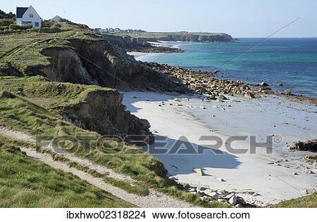 "Coastline with a sandy beach and rocks, houses at back, Plouarzel, Departement Finistere, Brittany, France, Europe" View Large Photo Image Picture - "Coastline with a sandy beach and rocks, houses at back, Plouarzel, Departement Finistere, Brittany, France, Europe". Fotosearch
