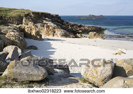 "Coastline with a sandy beach and rocks at Plouarzel, Departement Finistere, Brittany, France, Europe" View Large Photo Image Stock Image - "Coastline with a sandy beach and rocks at Plouarzel, Departement Finistere, Brittany, France, Europe". Fotosearch