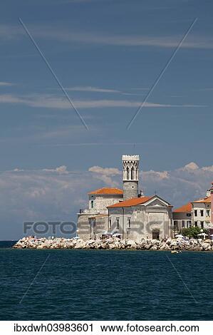 "Coastline with the Church of Our Lady of Health, St. Clement Church, and the lighthouse, Piran, Istria, Slovenia, Europe" View Large Photo Image Stock Image - "Coastline with the Church of Our Lady of Health, St. Clement Church, and the lighthouse, Piran, Istria, Slovenia, Europe". Fotosearch
