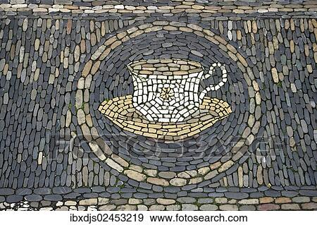 "Coffee cup, a stone mosaic in front of a cafe, Freiburg, Baden-Wuerttemberg, Germany, Europe" View Large Photo Image Stock Photo - "Coffee cup, a stone mosaic in front of a cafe, Freiburg, Baden-Wuerttemberg, Germany, Europe". Fotosearch