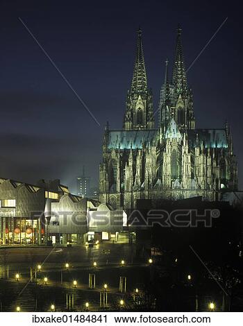 "Cologne Cathedral and Philharmonie philharmonic hall at night, illuminated, Cologne, North Rhine-Westphalia, Germany, Europe" View Large Photo Image Stock Image - "Cologne Cathedral and Philharmonie philharmonic hall at night, illuminated, Cologne, North Rhine-Westphalia, Germany, Europe". Fotosearch