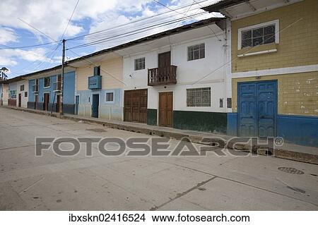 Picture - "Colorful colonial-style houses, Celendin, Cajamarca, Peru, South America". Fotosearch