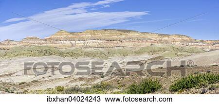 Stock Image - "Colorful hills, petrified forest Bosque Petrificado National Monument, Sarmiento, Chubut, Argentina, South America". Fotosearch