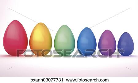 Stock Image - "Colourful Easter eggs, 3D illustration". Fotosearch