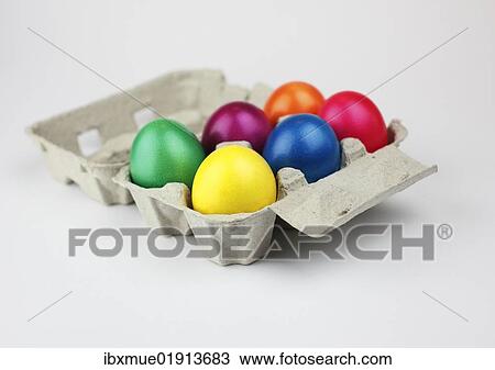 Colourful Easter eggs in an egg box View Large Photo Image Stock Image - Colourful Easter eggs in an egg box. Fotosearch