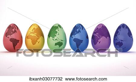 "Colourful Easter eggs, painted with different continents, 3D illustration" View Large Photo Image Stock Image - "Colourful Easter eggs, painted with different continents, 3D illustration". Fotosearch