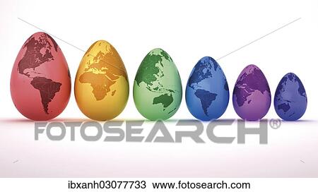 "Colourful Easter eggs, painted with different continents, 3D illustration" View Large Photo Image Stock Image - "Colourful Easter eggs, painted with different continents, 3D illustration". Fotosearch