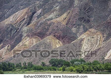 Stock Photo - "Colourful geological formations, near Maimara, Jujuy Province, Argentina, South America". Fotosearch