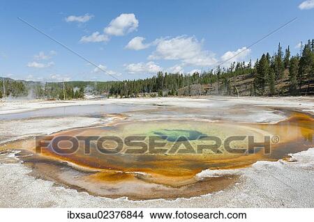 "Colourful hot spring, Chromatic Spring, Upper Geyser Basin, Yellowstone National Park, Wyoming, Western United States, USA, United States of America, North America" View Large Photo Image Picture - "Colourful hot spring, Chromatic Spring, Upper Geyser Basin, Yellowstone National Park, Wyoming, Western United States, USA, United States of America, North America". Fotosearch