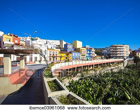 Stock Photo - "Colourful houses, Puerto de Tazacorte, La Palma, Canary Islands, Spain, Europe". Fotosearch