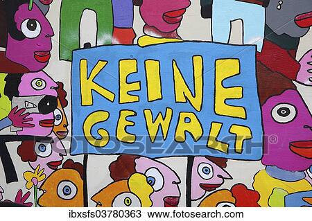 "Colourful mural with the words """"Keine Gewalt"""", German for """"no violence"""", on a wall of the Marriott Hotel Leipzig, Leipzig, Saxony, Germany, Europe" View Large Photo Image Stock Image - "Colourful mural with the words """"Keine Gewalt"""", German for """"no violence"""", on a wall of the Marriott Hotel Leipzig, Leipzig, Saxony, Germany, Europe". Fotosearch
