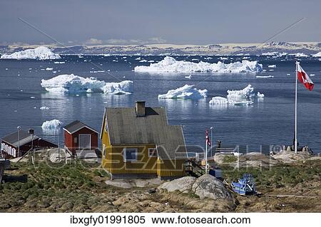 "Colourful wooden houses on the Disko Bay with flags of Greenland, Ilulissat, Greenland, North America" View Large Photo Image Stock Photography - "Colourful wooden houses on the Disko Bay with flags of Greenland, Ilulissat, Greenland, North America". Fotosearch