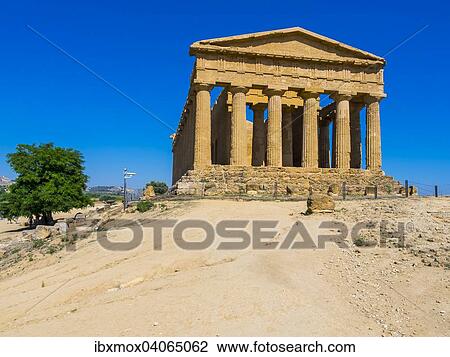 Stock Image - "Concordia Temple, Valley of the Temples, Valle dei Templi, Vaddi di li Tempri, archaeological site of Agrigento, Akragas, Sicily, Italy, Europe". Fotosearch