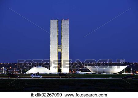 "Congress building, Congresso Nacional at night, architect Oscar Niemeyer, Brasilia, Distrito Federal DF, Brazil, South America" View Large Photo Image Stock Photo - "Congress building, Congresso Nacional at night, architect Oscar Niemeyer, Brasilia, Distrito Federal DF, Brazil, South America". Fotosearch