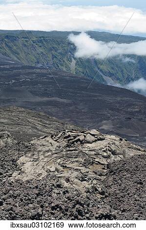 Stock Photo - "Cooled lava flow in the Cratere Dolomieu crater of Piton de la Fournaise volcano, Piton de la Fournaise, La Reunion, Reunion, France, Africa". Fotosearch
