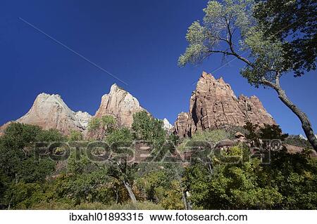 "Court of the Patriarchs sandstone cliffs, Zion National Park, Utah, USA, America" View Large Photo Image Stock Photography - "Court of the Patriarchs sandstone cliffs, Zion National Park, Utah, USA, America". Fotosearch