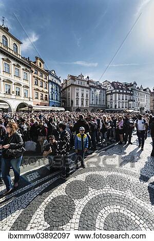 "Crowd of people in front of the Old Town City Hall, historic buildings, Old Town Square, Prague, Czech Republic, Europe" View Large Photo Image Stock Photo - "Crowd of people in front of the Old Town City Hall, historic buildings, Old Town Square, Prague, Czech Republic, Europe". Fotosearch