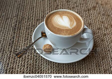 Cup of cappuccino with milk foam heart View Large Photo Image Stock Image - Cup of cappuccino with milk foam heart. Fotosearch