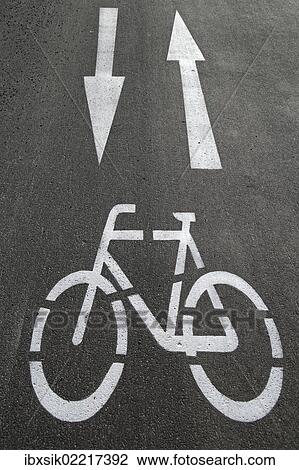 "Cycle path, directional arrows, road markings on the asphalt" View Large Photo Image Stock Image - "Cycle path, directional arrows, road markings on the asphalt". Fotosearch