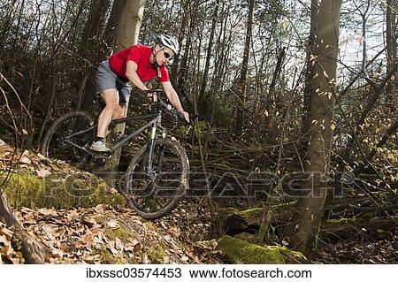 "Cyclist on a mountainbike riding through a forest, Schurwald forest, Winterbach, Baden-Wurttemberg, Germany, Europe" View Large Photo Image Stock Image - "Cyclist on a mountainbike riding through a forest, Schurwald forest, Winterbach, Baden-Wurttemberg, Germany, Europe". Fotosearch
