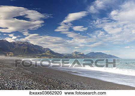 "Dark beach of Kaikoura in front of the Kaikoura Range, in the evening light, Kaikoura, Canterbury Region, New Zealand, Oceania" View Large Photo Image Stock Image - "Dark beach of Kaikoura in front of the Kaikoura Range, in the evening light, Kaikoura, Canterbury Region, New Zealand, Oceania". Fotosearch