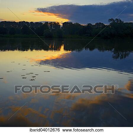 Stock Photograph - "Dawn on the Alter Rhein, Xanten, North Rhine-Westphalia, Germany, Europe". Fotosearch