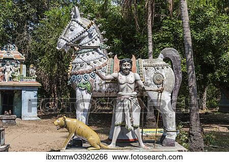 Stock Photograph - "Decorated horse statue statue of the god, temple for the god Madurai Veeran, Mandavi, Tamil Nadu, India, Asia". Fotosearch