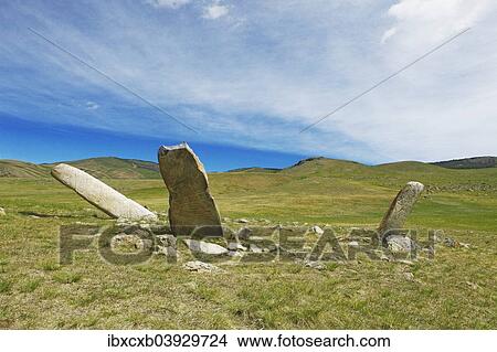 "Deer stones, Stone Age burial sites, Hustai National Park, also Khustain Nuruu National Park, Southern Steppe, Ovorkhangai Province, Mongolia, Asia" View Large Photo Image Picture - "Deer stones, Stone Age burial sites, Hustai National Park, also Khustain Nuruu National Park, Southern Steppe, Ovorkhangai Province, Mongolia, Asia". Fotosearch